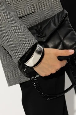 Saint Laurent SREBRNY Bransoleta z aksamitnym wykończeniem