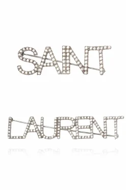 Saint Laurent SREBRNY Broszki z logo
