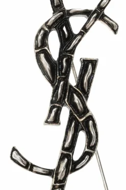 Saint Laurent SREBRNY Broszka z logo