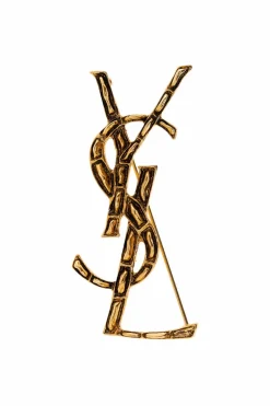 Saint Laurent ZŁOTY Broszka z logo