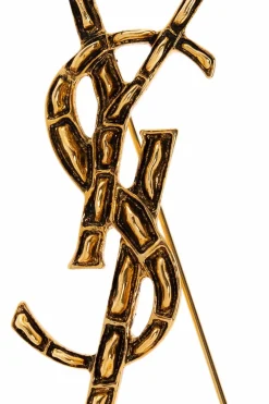 Saint Laurent ZŁOTY Broszka z logo