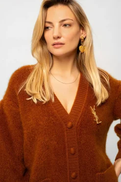 Saint Laurent ZŁOTY Broszka w kształcie logo