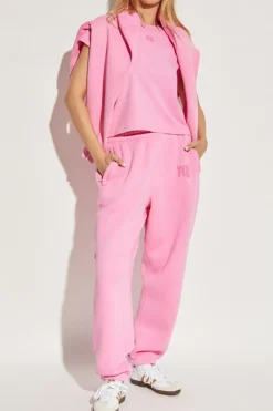 T by Alexander Wang RÓŻOWY Spodnie dresowe z logo