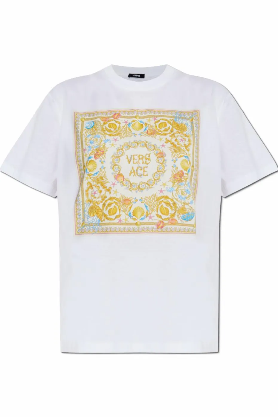 Versace BIAŁY T-shirt z kolorowym nadrukiem