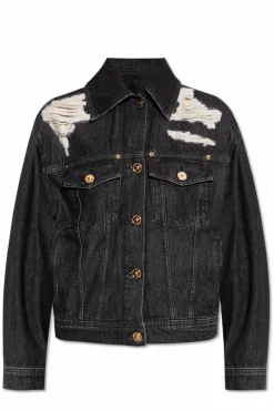 Versace CZARNY Jeansowa kurtka z efektem `vintage`