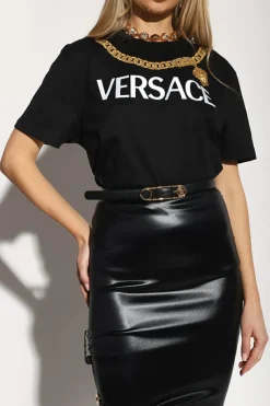 Versace CZARNY Skórzany pasek z dekoracyjną klamrą