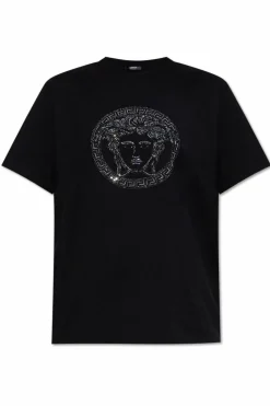 Versace CZARNY T-shirt z logo