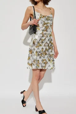 Versace Jeans Couture BIAŁY Cekinowa sukienka ze wzorem `barocco`