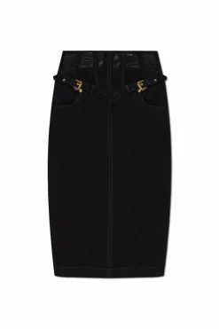 Versace Jeans Couture CZARNY Jeansowa spódnica z rozcięciem z tyłu
