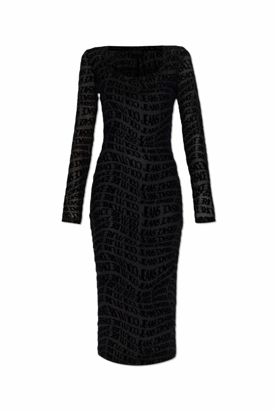 Versace Jeans Couture CZARNY Sukienka z monogramem o aksamitnym wykończeniu