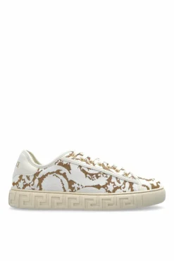 Versace kremowy Buty sportowe z lureksową nicią