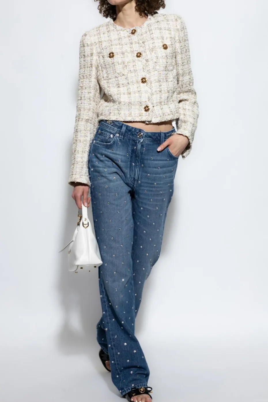 Versace NIEBIESKI Jeansy z połyskującymi kryształami