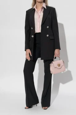 Versace RÓŻOWY Jedwabna koszula z krytą plisą