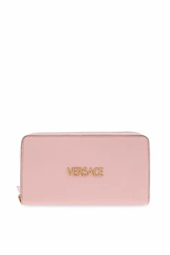 Versace RÓŻOWY Skórzany portfel z logo