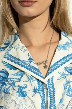 Versace SREBRNY Naszyjnik z zawieszką w kształcie logo