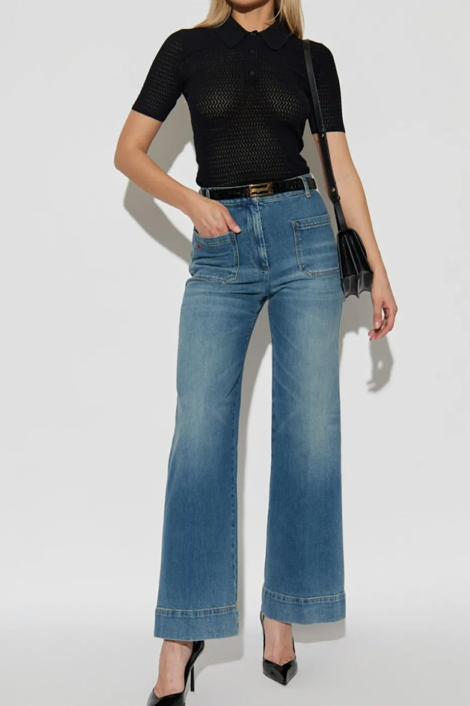 Victoria Beckham CZARNY Polo ze wzorem