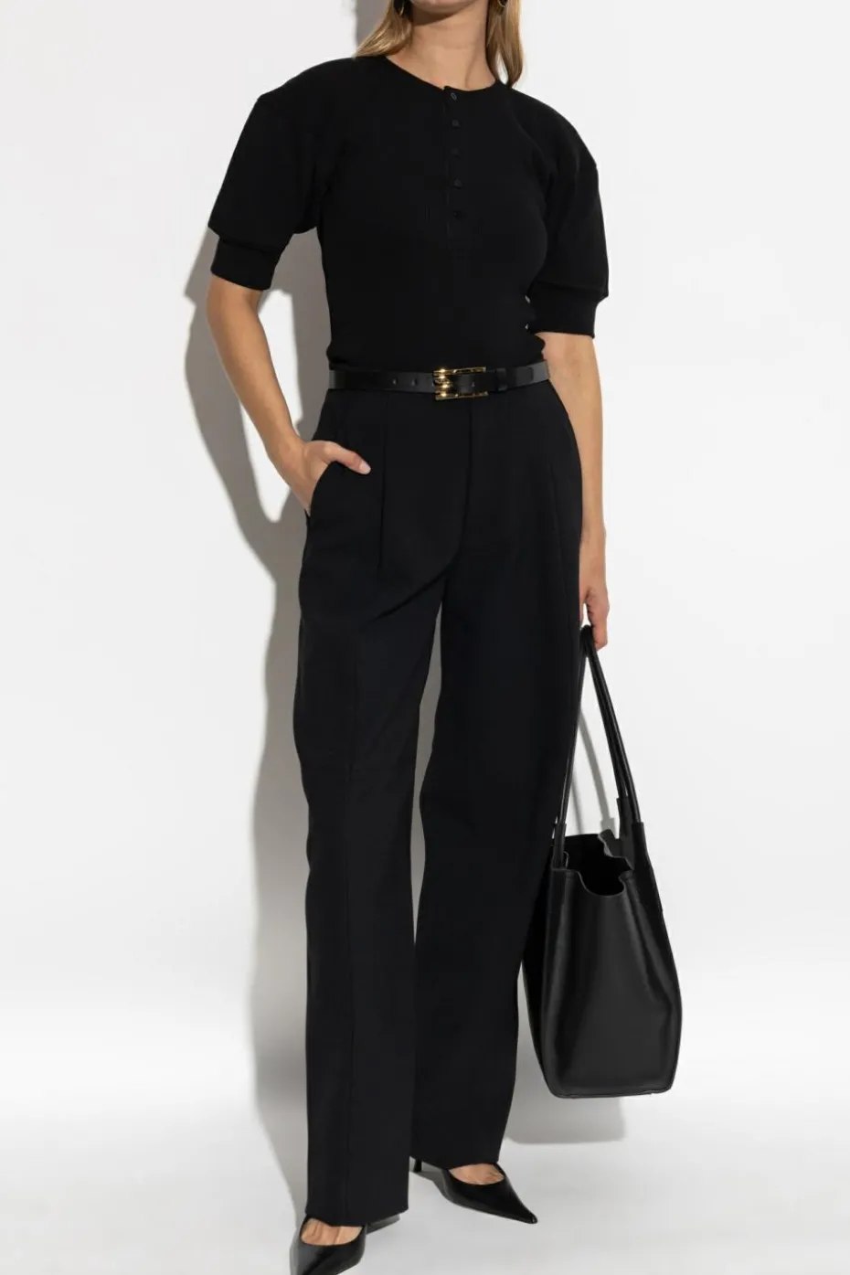 Victoria Beckham CZARNY Top z dekoltem zapinanym na guziki