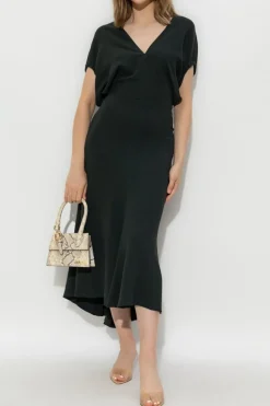 Victoria Beckham ZIELONY Asymetryczna sukienka z dekoltem w serek